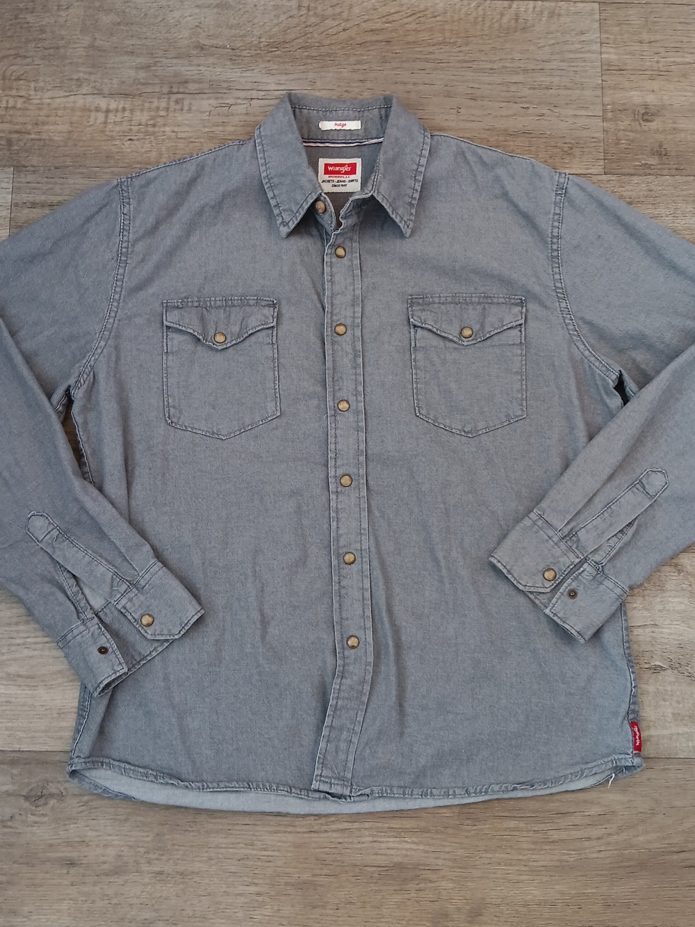 Vintage Wrangler Indigo Pearl Snap Western Denim Shirt Men’s Size Large
